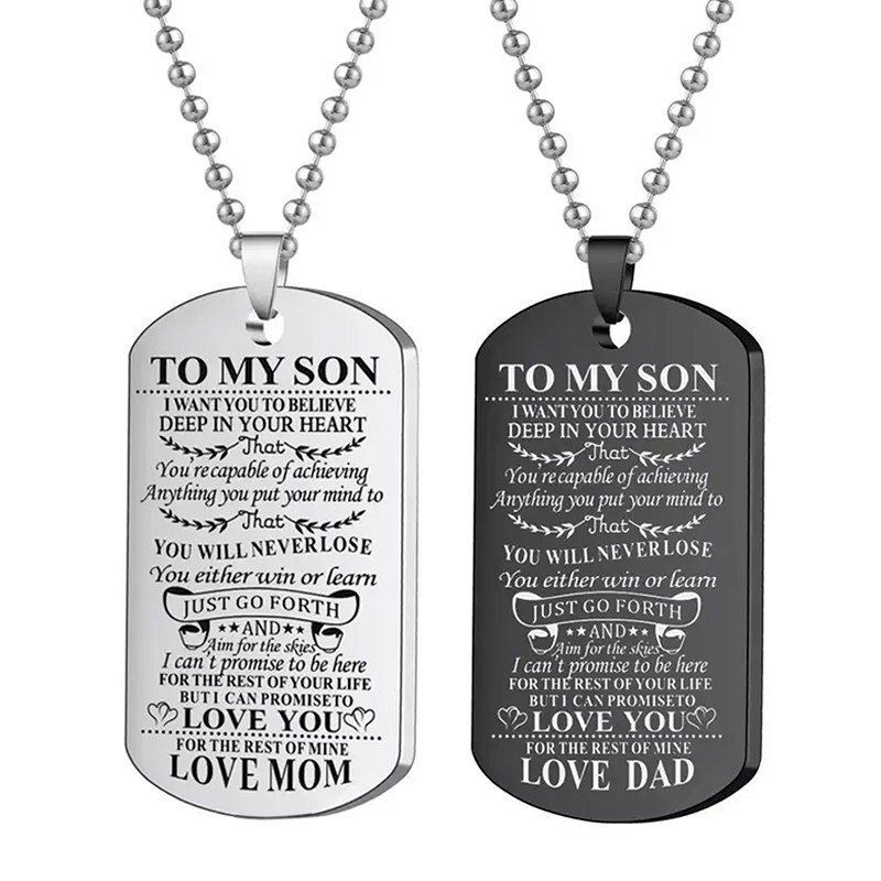Mens Dog Tag Necklace - 내 아들에게 영감을 주는 목걸이 블랙