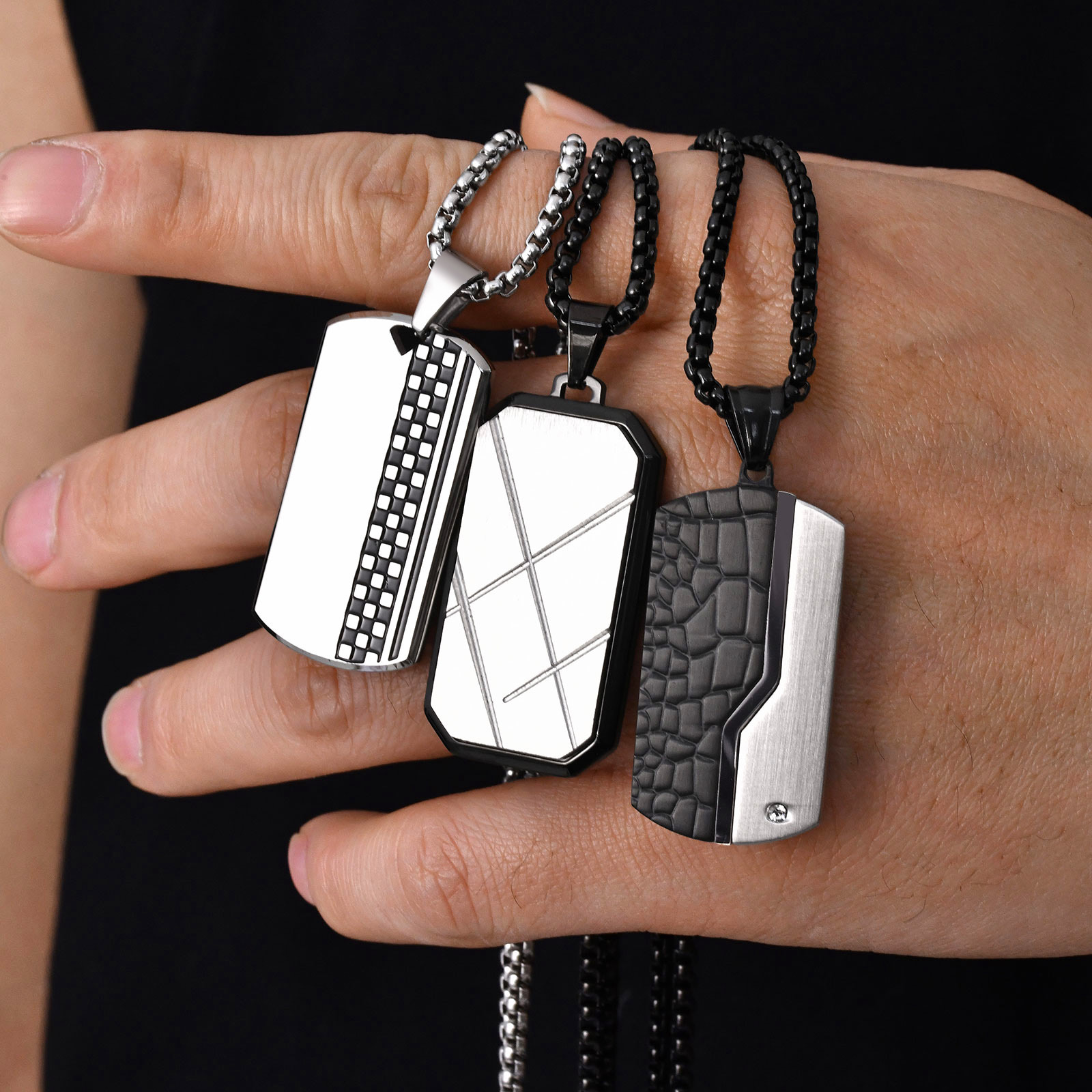 Mens Dog Tag Necklace - 세련된 남성용 펜던트 목걸이, 스테인리스 스틸