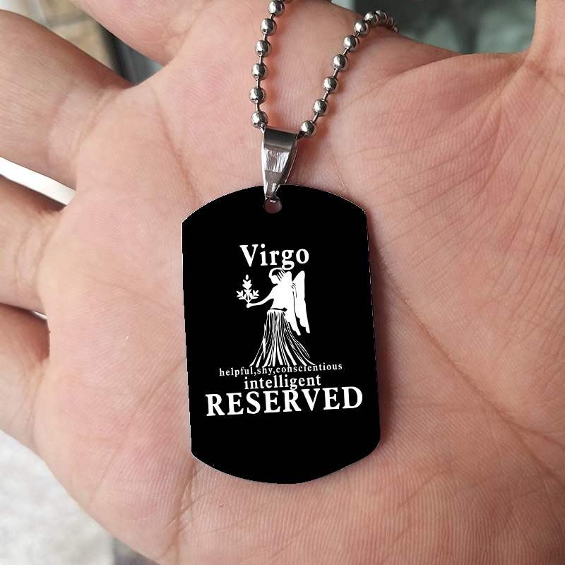 Mens Dog Tag Necklace - 남녀공용 12 조디악 표지판 목걸이, 블랙