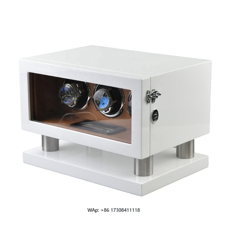 Automatic Watch Winder - 화이트 브라운 가죽 컨트롤러 자이로 오르빗