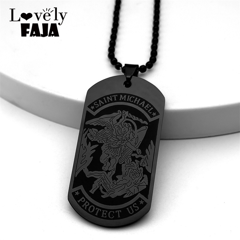 Mens Dog Tag Necklace - SAINT MICHAEL 보호 미국 대천사 스테인레스
