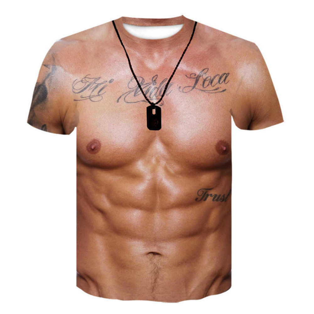 Mens Dog Tag Necklace - 남성용 재미있는 가짜 복근 3D 전면