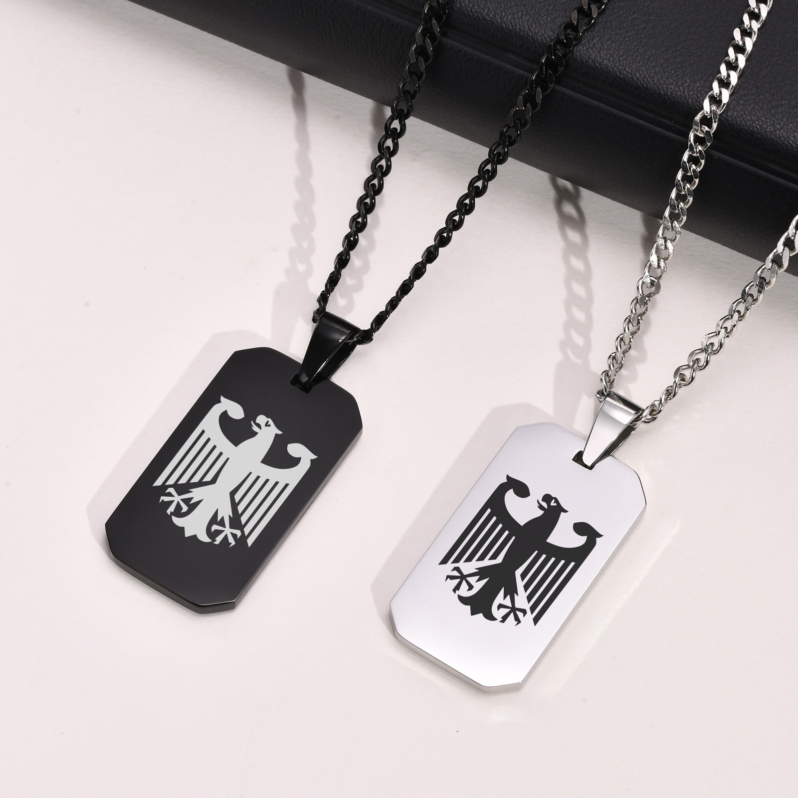 Mens Dog Tag Necklace - 남성용 독일 독수리 사각 목걸이, 스테인레스