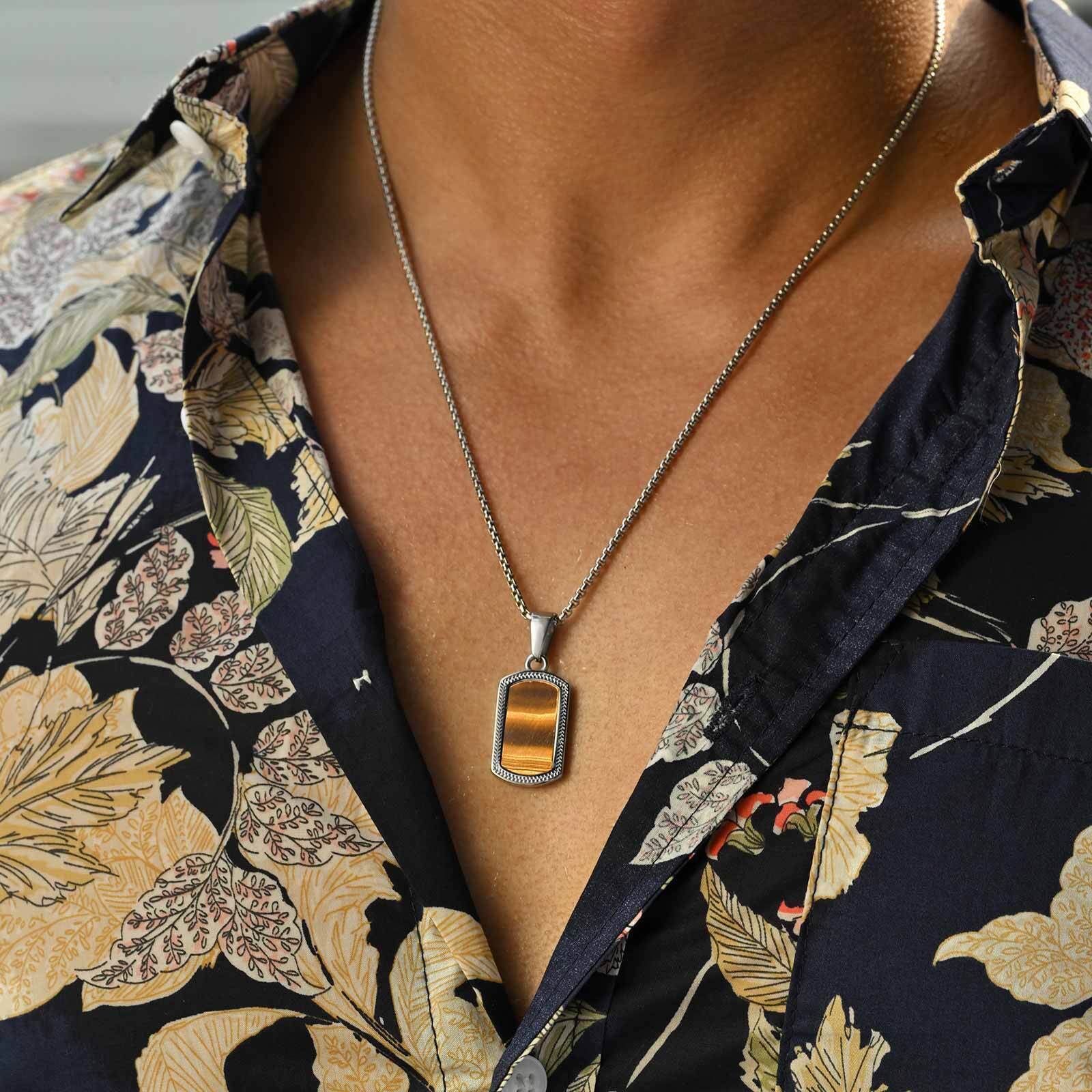 Mens Dog Tag Necklace - 남성용 빈티지 직사각형 저자극성 박스 체인