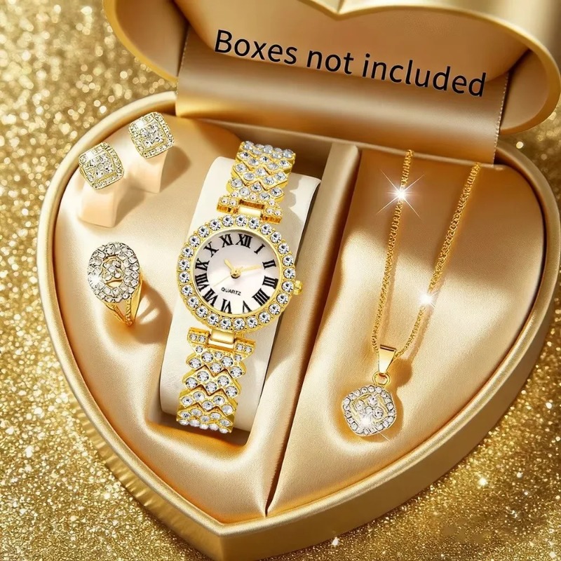 5PCS 럭셔리 라인스톤 여성용 시계 쥬얼리 세트 로마 - Jewelry Watches Luxury 리뷰 및 가격
