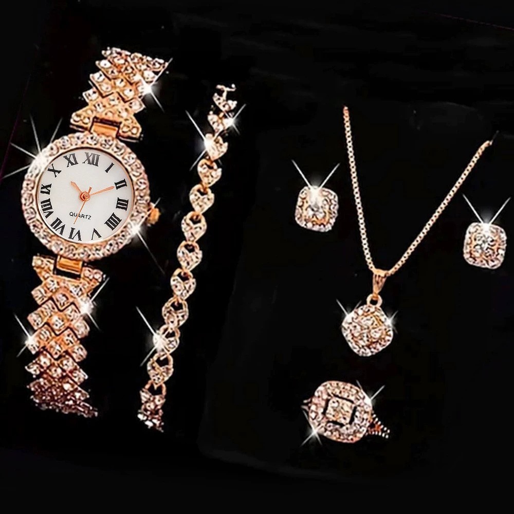 6개/세트 럭셔리 라인스톤 여성용 시계 패션 로마 다이 - Jewelry Watches Luxury 리뷰 및 가격