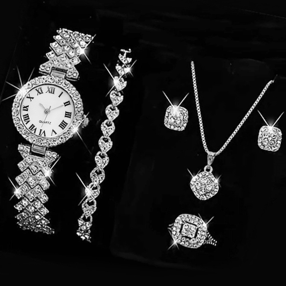 6개/세트 럭셔리 라인스톤 여성용 시계 패션 로마 다이 - Jewelry Watches Luxury 리뷰 및 가격