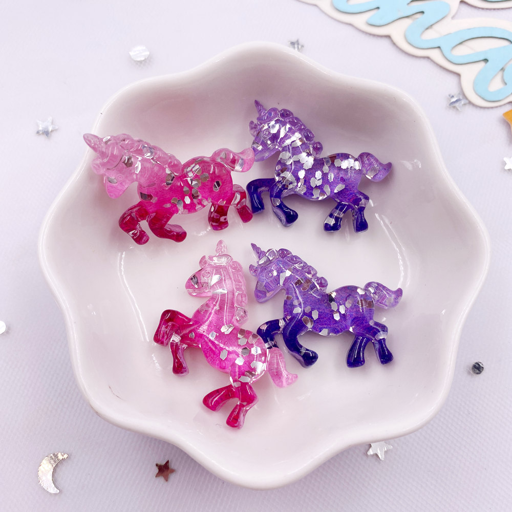 6PCS 다채로운 수지 반짝이 3D 유니콘 말 플랫 백 - Paradise Jewelry & Watches Llc Miami Photos 리뷰 및 가격