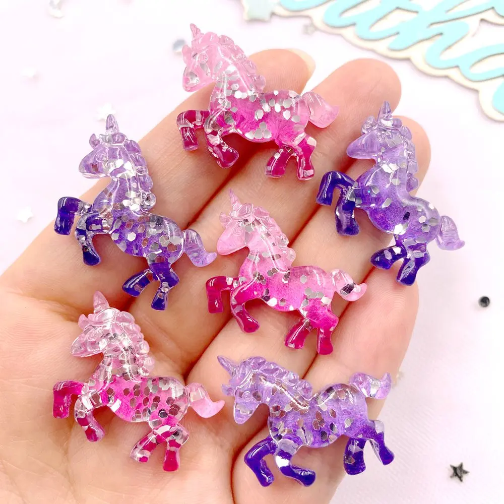6PCS 다채로운 수지 반짝이 3D 유니콘 말 플랫 백 - Paradise Jewelry & Watches Llc Miami Photos 리뷰 및 가격