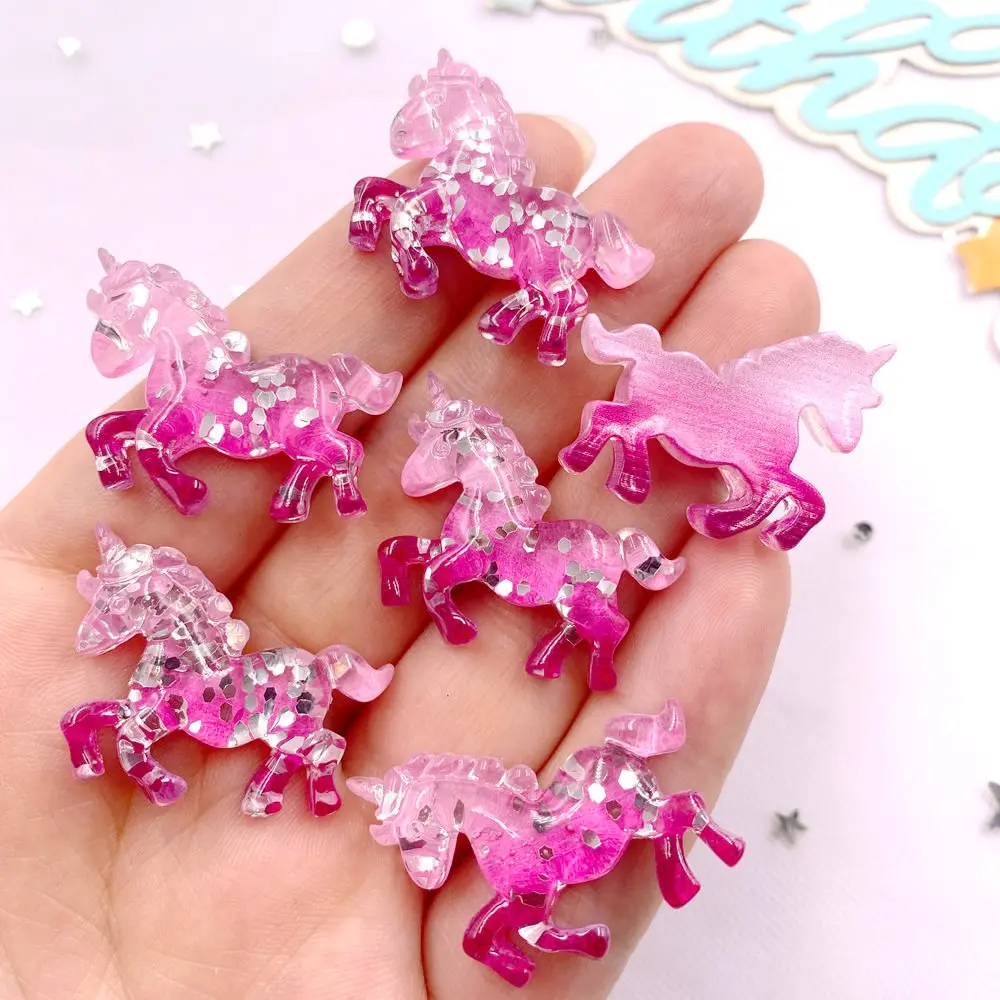 6PCS 다채로운 수지 반짝이 3D 유니콘 말 플랫 백 - Paradise Jewelry & Watches Llc Miami Photos 리뷰 및 가격