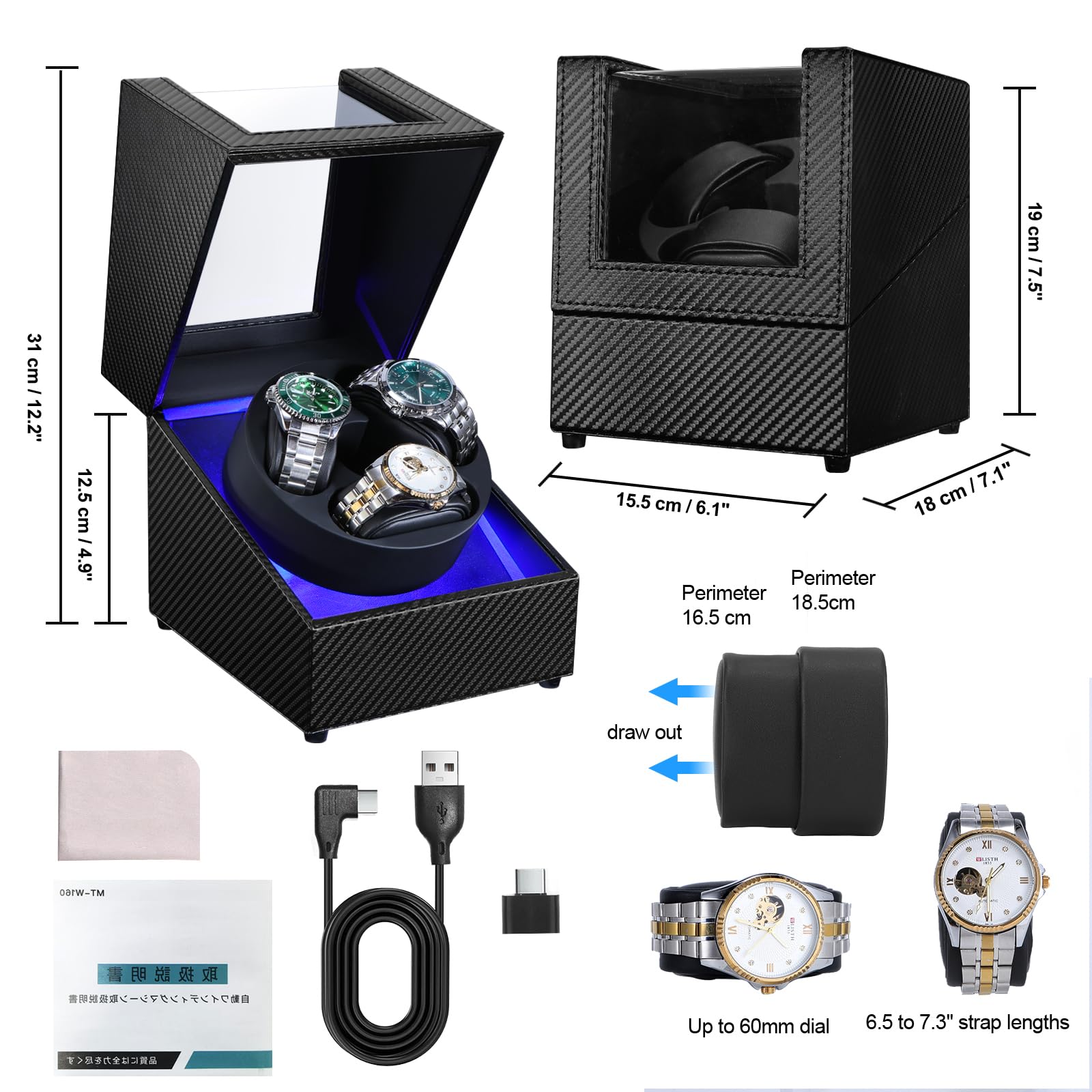 J&T 테크놀로지 자동 시계 와인더, LED 조명이 있 - Automatic Watch Winder 리뷰 및 가격