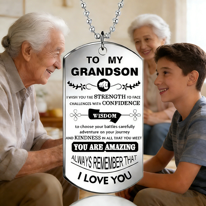 내 손자를위한 영감 목걸이 큰 실버 컬러 스테인레스 스 - Mens Dog Tag Necklace 리뷰 및 가격
